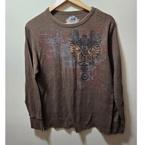 Dikotomy Cross Wing Grunge Cyber Y2K Thermal Style Long Sleeve Shirt LARGE